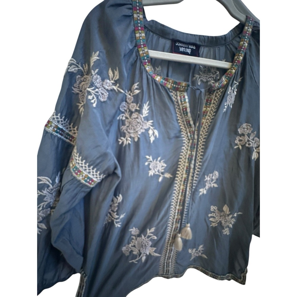 Johnny Was‎ Workshop Sophia Top Embroidered Peasant Blouse Silk Blend Sz Medium - Picture 5 of 8